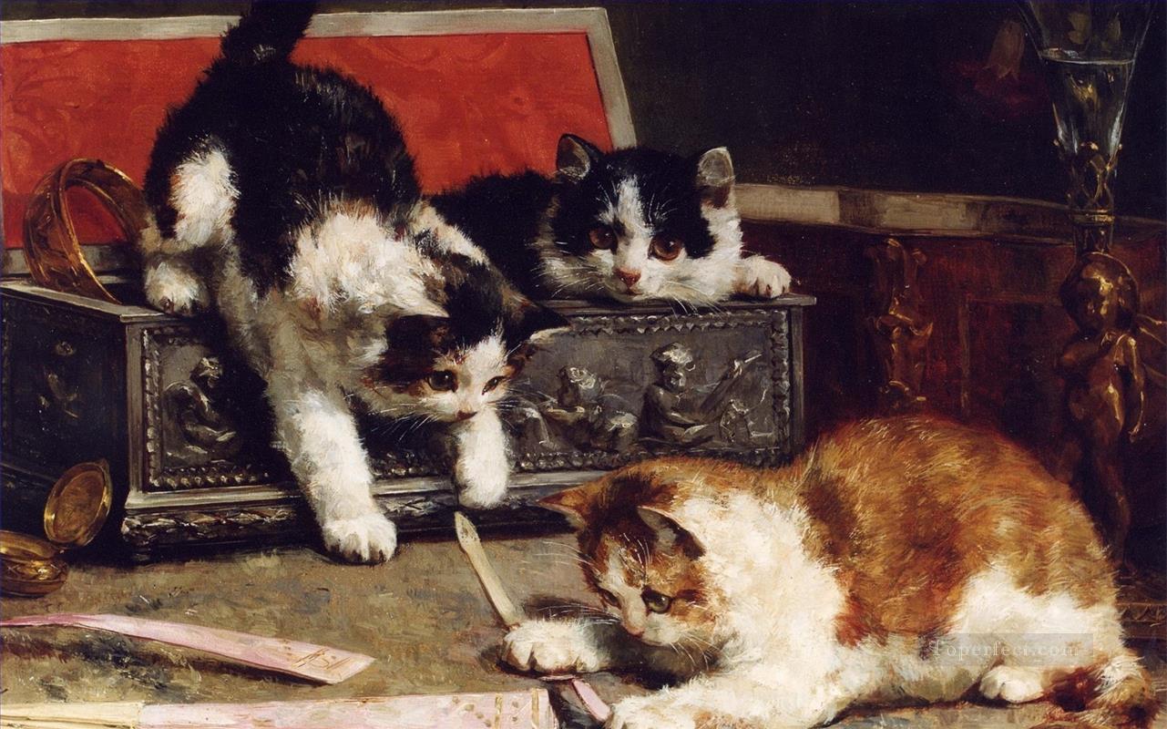 chatons avec boite Alfred Brunel de Neuville Peintures à l'huile